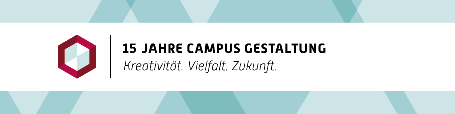 Jubiläumslogo, 15 Jahre Campus Gestaltung, Kreativität. Vielfalt. Zukunft.