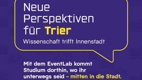 Sprechblase mit dem Slogan des EventLabs von studier in Trier mit der Hochschule Trier
