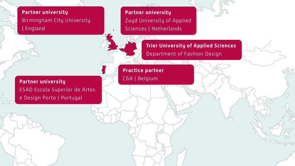 World map with partner countries and universities