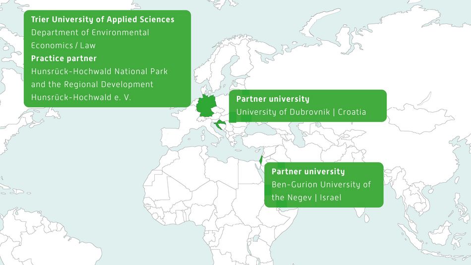 World map with partner countries and universities