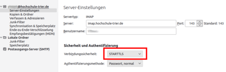 Noch ein Screenshot der STARTTLS konfiguration im E-Mail-Client Thunderbird